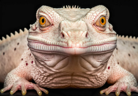 Close-up of an incredibly detailed albino lizard created with Generative AI technology.の素材