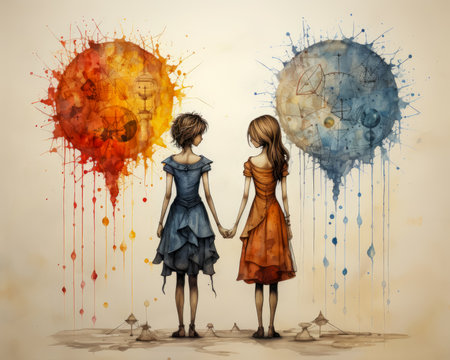 AI generated a watercolor artwork symbolizing the friendship between two women. Friendship day.の素材