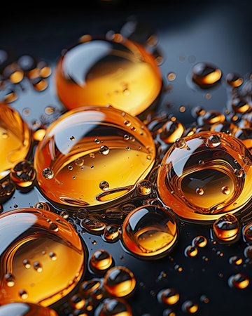 AI generated a closeup of yellow oil droplets on a black backgroundの素材