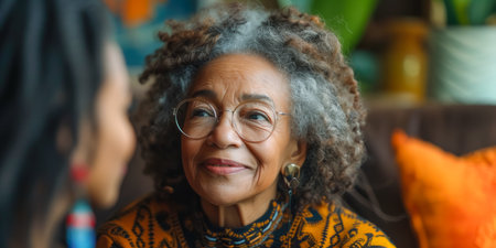 AI generated an African American elderly woman looking at her daughter with admirationの素材