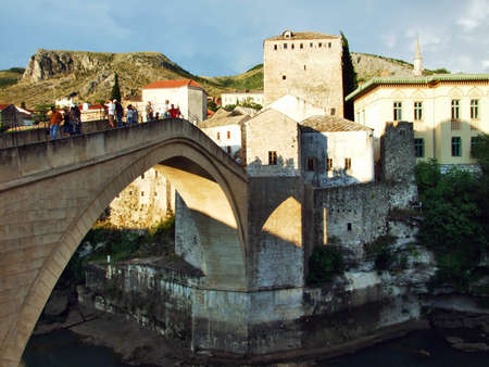 Old Bridge Area of the Old City of Mostar, Bosnia and Herzegovinaの写真素材