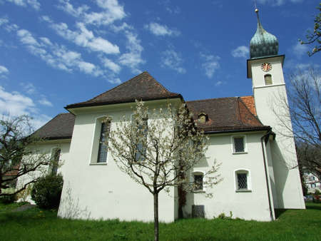 Old christian church in city of St. Gallen, Switzerlandの写真素材