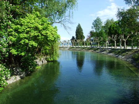 Park by Lake Bodensee in the city of Konstanz (Federal Republic of Germany)の写真素材