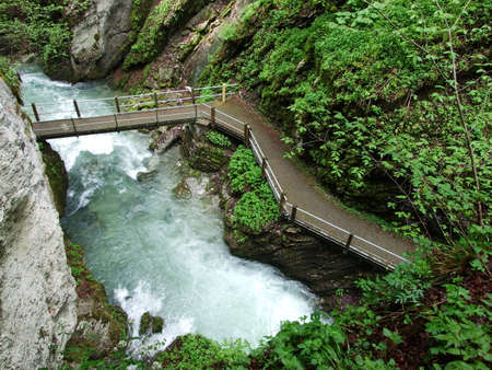 The Thur River Canyon (die Schlucht des Flusses Thur) in the Unterwasser settlement and the Obertoggenburg region - Canton of St. Gallen, Switzerlandの写真素材
