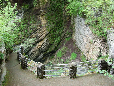 The Thur River Canyon (die Schlucht des Flusses Thur) in the Unterwasser settlement and the Obertoggenburg region - Canton of St. Gallen, Switzerlandの写真素材