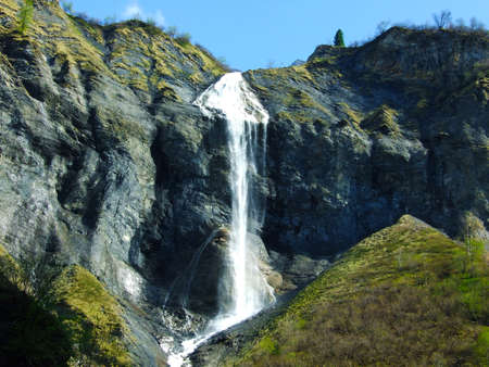 SÃ¤ssbachfall (Saessbachfall or Sassbachfall) waterfall in Weisstannen - Canton of St. Gallen, Switzerlandの写真素材