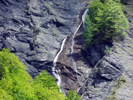Waterfalls and Cascades in the Weisstannental Valley - Canton of St. Gallen, Switzerlandの写真素材