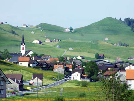 View of the village of Stechlenegg - Canton of Appenzell Ausserrhoden, Switzerlandの写真素材