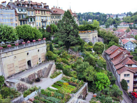 Panoramic view of the rooftops of residential houses in the center of Bern - the capital of the Swiss Confederationの写真素材