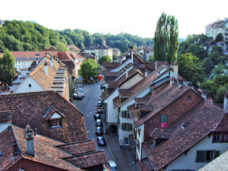 Panoramic view of the rooftops of residential houses in the center of Bern - the capital of the Swiss Confederationの写真素材