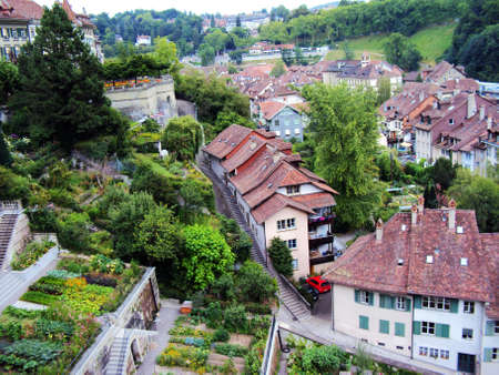 Panoramic view of the rooftops of residential houses in the center of Bern - the capital of the Swiss Confederationの写真素材
