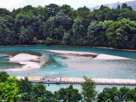 Dam to a hydroelectric power plant on the river Aare in the city of Bern - the capital of the Swiss Confederationの写真素材