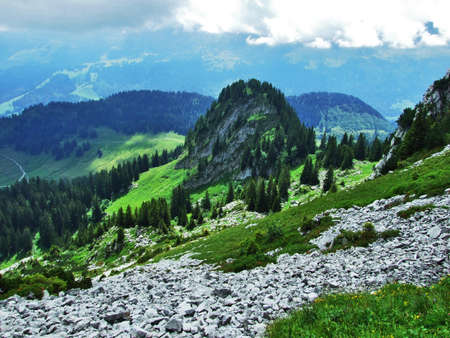 Panoramic view on the landscape from Obertoggenburg mountain - Canton St. Gallen, Switzerlandの写真素材