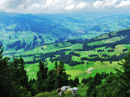 Panoramic view on the landscape from Obertoggenburg mountain - Canton St. Gallen, Switzerlandの写真素材