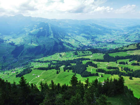 Panoramic view on the landscape from Obertoggenburg mountain - Canton St. Gallen, Switzerlandの写真素材