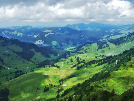 Panoramic view on the landscape from Obertoggenburg mountain - Canton St. Gallen, Switzerlandの写真素材