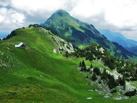 Panoramic view on the landscape from Obertoggenburg mountain - Canton St. Gallen, Switzerlandの写真素材