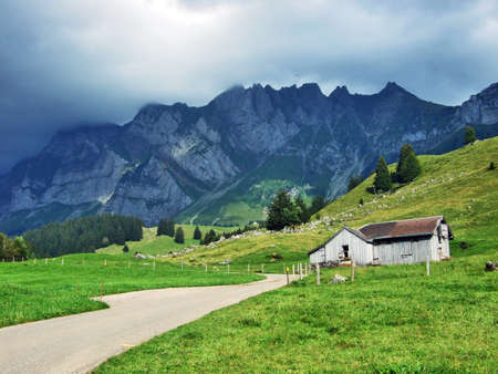 Alps architecture and farms of the Obertoggenburg region - Canton St. Gallen, Switzerlandの写真素材