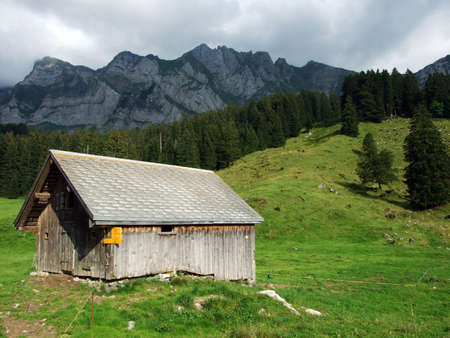 Alps architecture and farms of the Obertoggenburg region - Canton St. Gallen, Switzerlandの写真素材