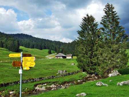 Alps architecture and farms of the Obertoggenburg region - Canton St. Gallen, Switzerlandの写真素材