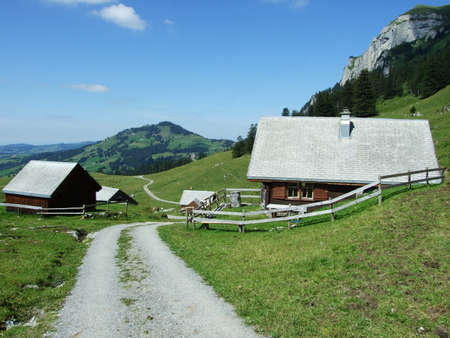 Farms and pastures of the Appenzellerland region - Canton of Appenzell Innerrhoden, Switzerlandの写真素材