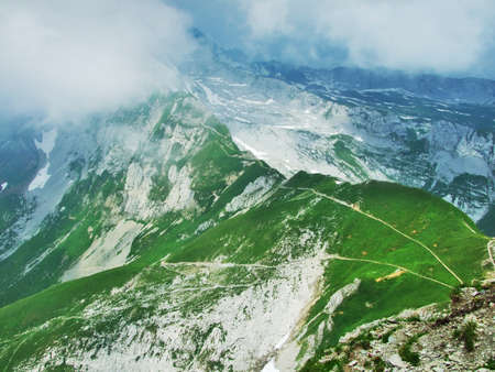 Mountain hut or SAC-HÃ¼tte Zwinglipass or Zwinglipass HÃ¼tte, Sektion Toggenburg - Canton of Appenzell Innerrhoden, Switzerlandの写真素材