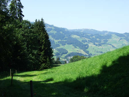 Picturesque pastures and hills of the Obertoggenburg area - Canton of St. Gallen, Switzerlandの写真素材