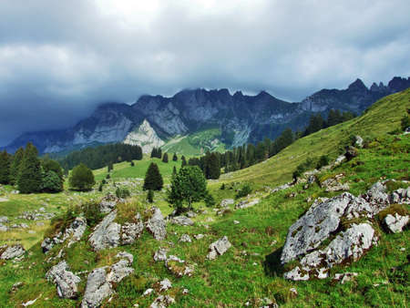 Alpine landscape of SÃ¤ntisalp (Saentisalp or Santisalp) area - Canton St. Gallen, Switzerland (Schweiz)の写真素材
