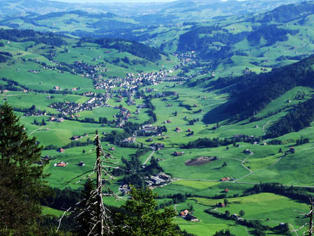 View of the river valley and settlement UrnÃ¤sch (Urnaesch or Urnasch) - Canton of Appenzell...