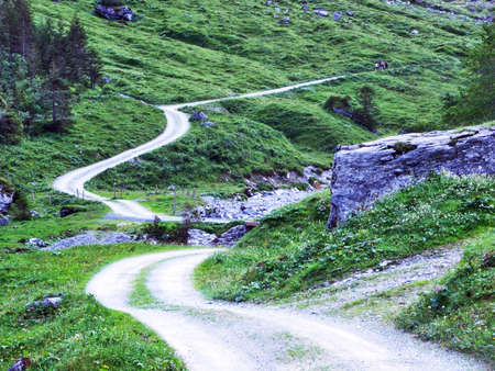Panoramic view on the Sandbachtal or Sandbach valley - Canton of Glarus, Switzerlandの写真素材