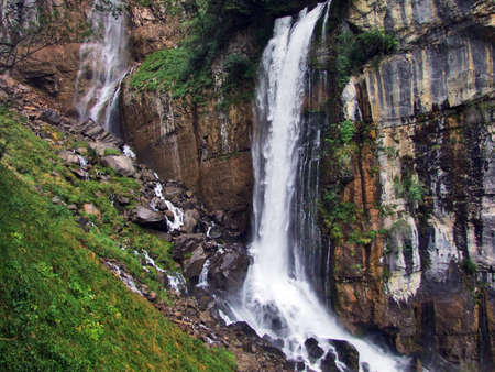 Waterfall and source Rinquelle abowe the Walensee lake - Canton of St. Gallen, Switzerland