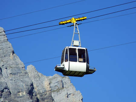 Aerial cableway Urnerboden-Fisetengrat or Seilbahn Urnerboden-Fisetengrat - Canton of Uri, Switzerlandのeditorial素材