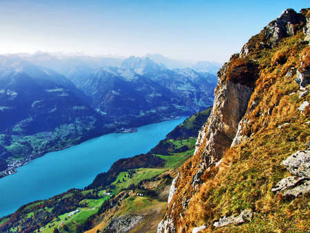 Lake Walensee, also known as Lake Walen or Lake Walenstadt - Cantons of St. Gallen and Glarus,...