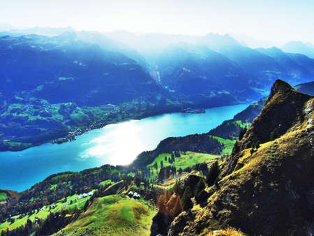 Lake Walensee, also known as Lake Walen or Lake Walenstadt - Cantons of St. Gallen and Glarus, Switzerlandの写真素材