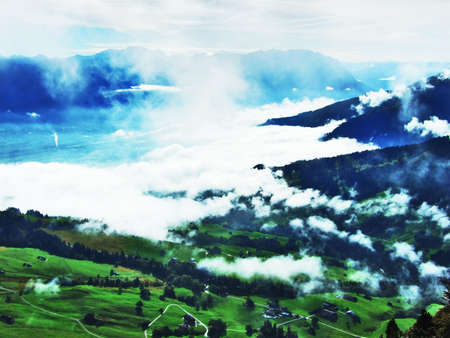 Low clouds and fog in the valleys Rhein and Simmitobel - Canton of St. Gallen, Switzerland