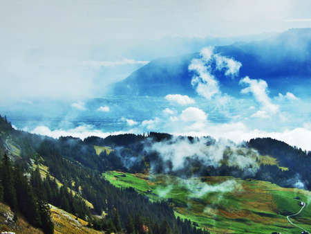 Low clouds and fog in the valleys Rhein and Simmitobel - Canton of St. Gallen, Switzerland