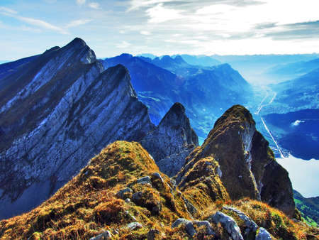 Alpine peaks in the Churfirsten mountain chain between Thur river valley and Walensee lake - Canton...