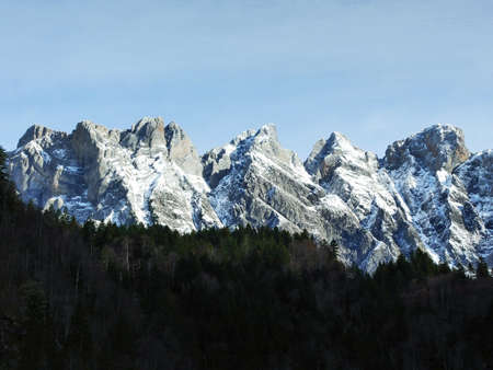 The first snow on the Alvier group mountain range - Canton of St. Gallen, Switzerland