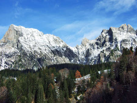 The first snow on the Alvier group mountain range - Canton of St. Gallen, Switzerland