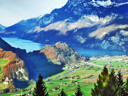 Lake Walensee, also known as Lake Walen or Lake Walenstadt - Cantons of St. Gallen and Glarus,...