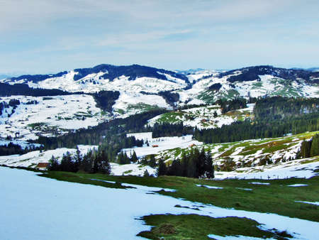 Winter ambiance on pastures and farms in the UrnÃ¤sch municipality - Canton of Appenzell Ausserrhoden, Switzerlandの写真素材