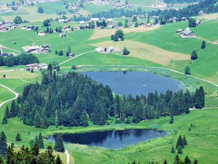 Small lakes Schwendiseen (Der vordere und hindere Schwendiseen), Wildhaus - Canton of St. Gallen, Switzerlandの写真素材