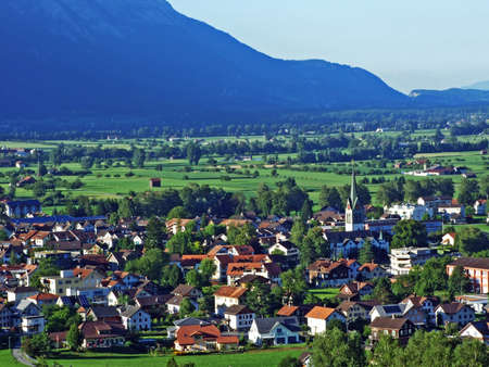 The Grabs settlement in the river Rhine valley - Canton of St. Gallen, Switzerlandの写真素材