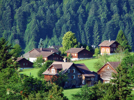 Wildhaus settlement in the river Thur valley - Canton of St. Gallen, Switzerlandの写真素材