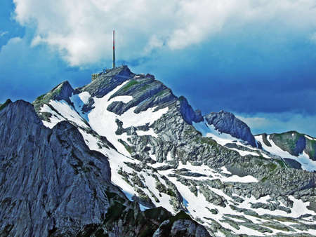 The beautiful Alpine peak of SÃ¤ntis in Alpstein mountain range - Canton of Appenzell Innerrhoden,...