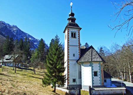 The Church of the Holy Spirit, Triglav National Park (Cerkev sv. Duha, Triglavski narodni park) - Ribcev Laz, Sloveniaの写真素材