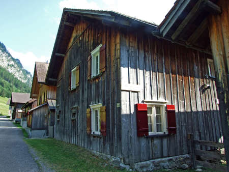 The small traditional alpine village of Steg in the Saminatal Valley and in the heart of the Liechtenstein Alps - Steg, Liechtensteinの写真素材