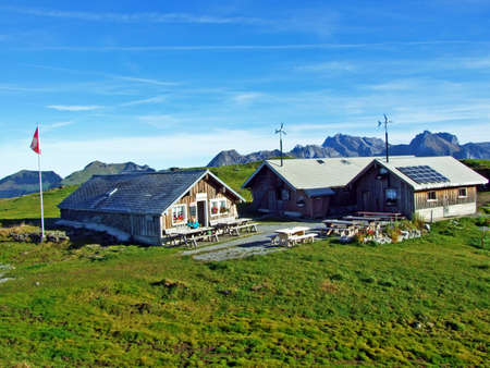 Traditional architecture and farmhouses on the Churfirsten mountain range and in the Toggenburg region, Starkenbach - Canton of St. Gallen, Switzerlandのeditorial素材