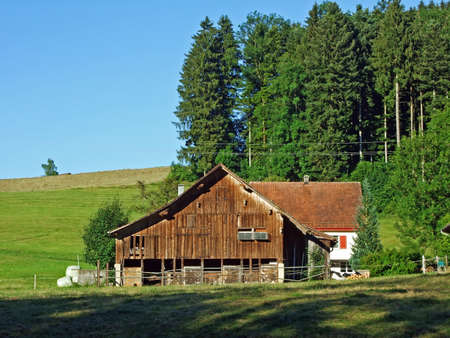 Typical old and traditional alpine architecture in the Sitter River valley and in the region of St....