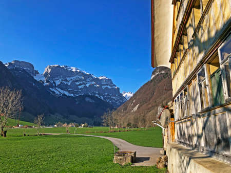 Rural traditional architecture with livestock farms in the Appenzellerland region and on the Alpstein mountain range - Canton of Appenzell Innerrhoden (AI), Switzerlandの写真素材